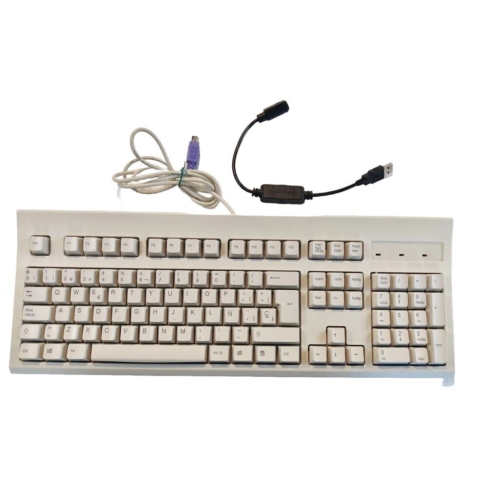 VTG Keytronic Model E05366SPPS2-C Wired PS/2 Spanish Keyboard USB Adapter WORKS